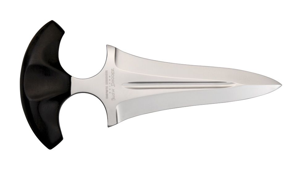 Down Under Knives Bush Dagger Fixed Blade Knife, 4.25in, Mirror Polished Stainless Double Edged Dagger, Contoured Genuine Ebony Handle DUKBD