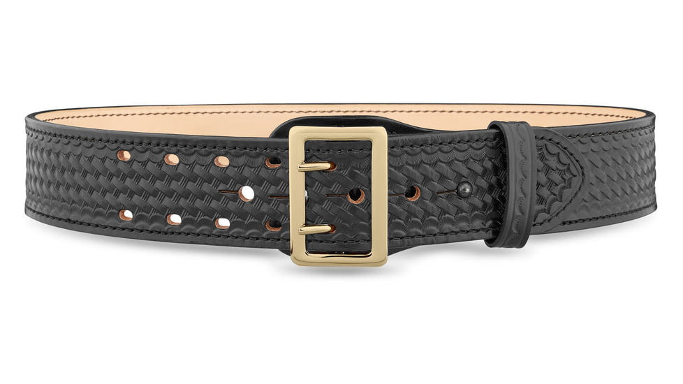 DutyMan 2-1/4inch Basketweave Leather Sam Brown 2 Row Stitch Duty Belt With Gold Buckle DTY-1021-42-9002