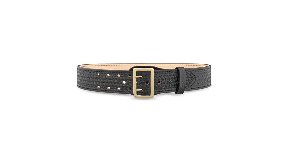 2-1/4&quot; Basketweave Leather Sam Brown 2 Row Stitch Duty Belt with Gold Buckle