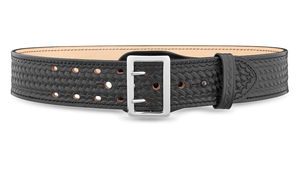 DutyMan 2-1/4inch Basketweave Leather Sam Brown 2 Row Stitch Duty Belt With Nickel Buckle DTY-1021-44-9001