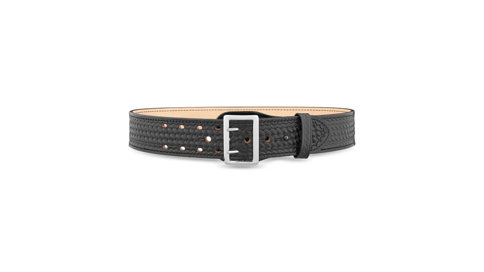 2-1/4&quot; Basketweave Leather Sam Brown 2 Row Stitch Duty Belt with Nickel Buckle