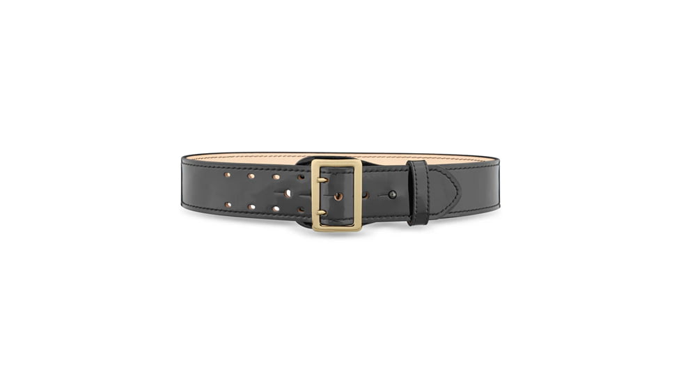 2-1/4&quot; High-Gloss Leather Sam Browne 2-Row Stitch Duty Belt with Gold Buckle