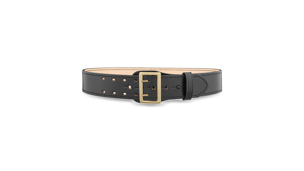 2-1/4&quot; Plain Leather Sam Browne 2-Row Stitch Duty Belt with Gold Buckle