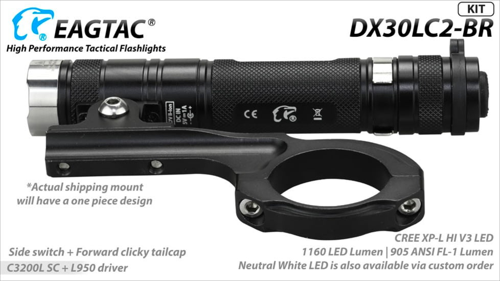 EAGTAC DX30LC2-BR Rechargeable Flashlight, XP-L HI V2 NW LED, 1084lm, Black, DX30LC2BR-XPLHINW-BASE