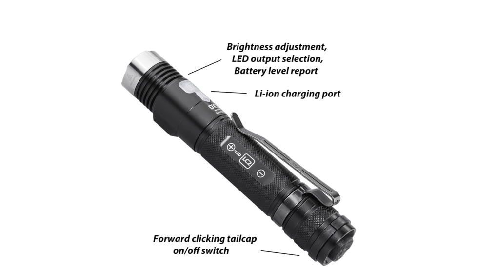 EAGTAC DX30LC2-SR Side-LED Rechargeable Flashlight Kit, Spot XP-L HI V2 NW w/ Flood Nichia 219B CRI92 5700K LED, 1080lm/390lm, Black, DX30LC2SR-XPLHINW-SIDE219B-KIT