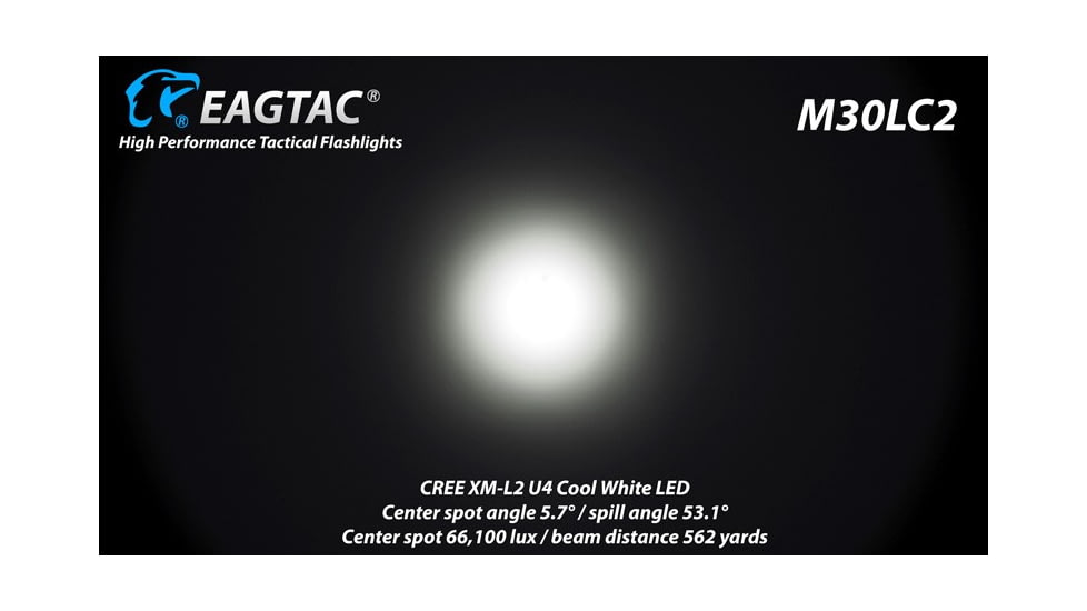 EAGTAC M30LC2 Flashlight, XM-L2 U4 CW LED, 1348lm, Black, M30LC2-XML2-BASE-CW