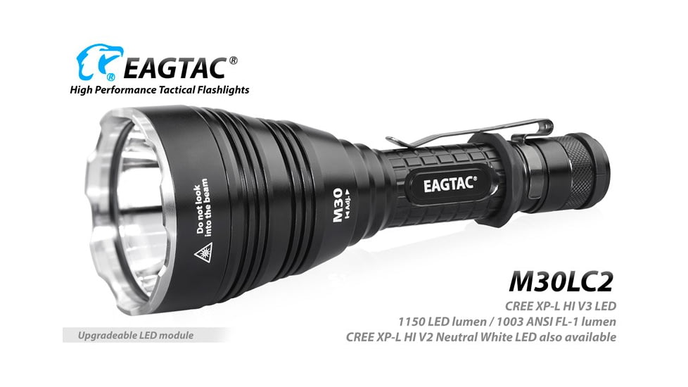 EAGTAC M30LC2 Flashlight, XM-L2 U4 CW LED, 1348lm, Black, M30LC2-XML2-BASE-CW