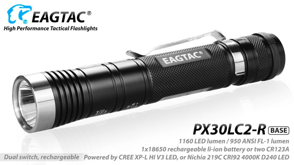 EAGTAC PX30LC2-R Base Flashlight, XP-L HI CW LED, 1160lm, Black, PX30LC2R-XPLHI-BASE-CW