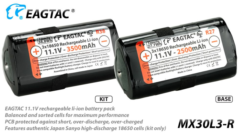 Eagtac Rechargeable MX30L3-R XHP70 4625 Lumens LED Flashlight Kit, Black, Medium, MX30L3RXHP70KIT