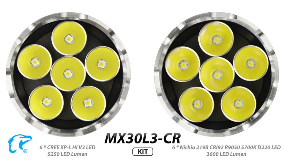 Eagtac Rechargeable MX30L3C-R 6XPL HI 5250 Lumens LED Flashlight Kit, Black, Medium, MX30L3CR6*XPLHIKIT