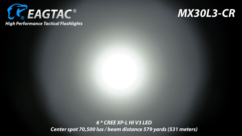 Eagtac Rechargeable MX30L3C-R 6XPL HI 5250 Lumens LED Flashlight Kit, Black, Medium, MX30L3CR6*XPLHIKIT