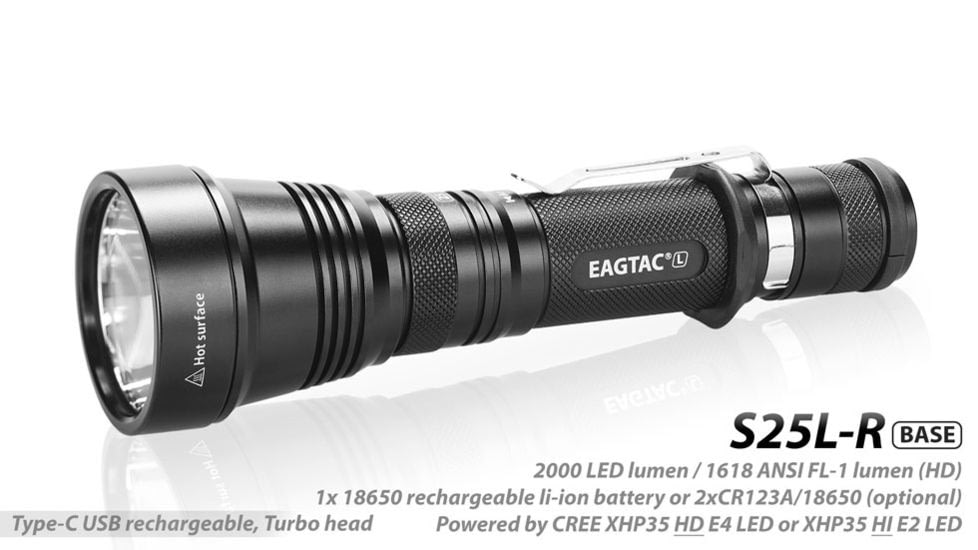 EAGTAC S25L-R Base Flashlight, XHP35 HI NW LED, 1750lm, Black, S25LR-XHP35-HI-BASE-NW