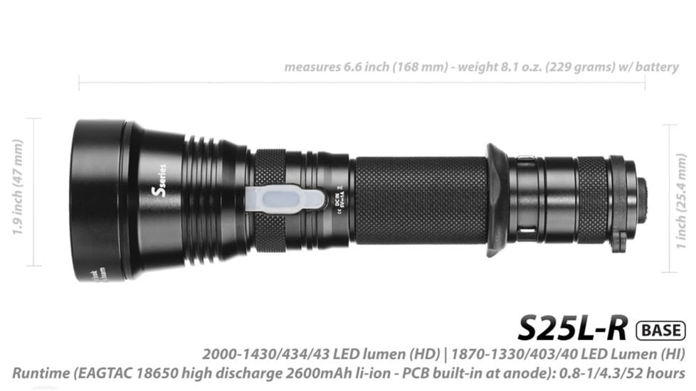 EAGTAC S25L-R Base Flashlight, XHP35 HI NW LED, 1750lm, Black, S25LR-XHP35-HI-BASE-NW