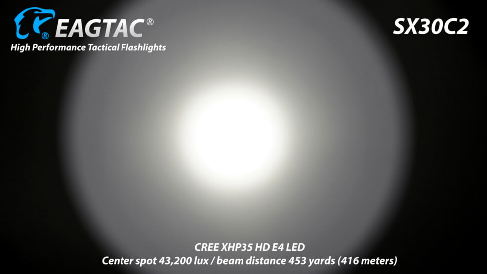 EAGTAC SX30C2 XPL HI 1870 Lumen LED Flashlight, Medium, Black, SX30C2-XPL-HI-BASE-CW