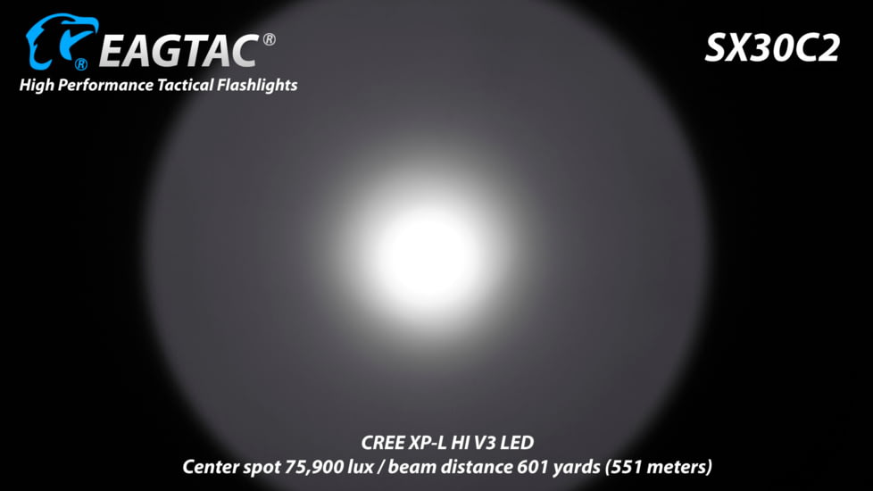 EAGTAC SX30C2 XPL HI 1870 Lumen LED Flashlight, Medium, Black, SX30C2-XPL-HI-BASE-CW