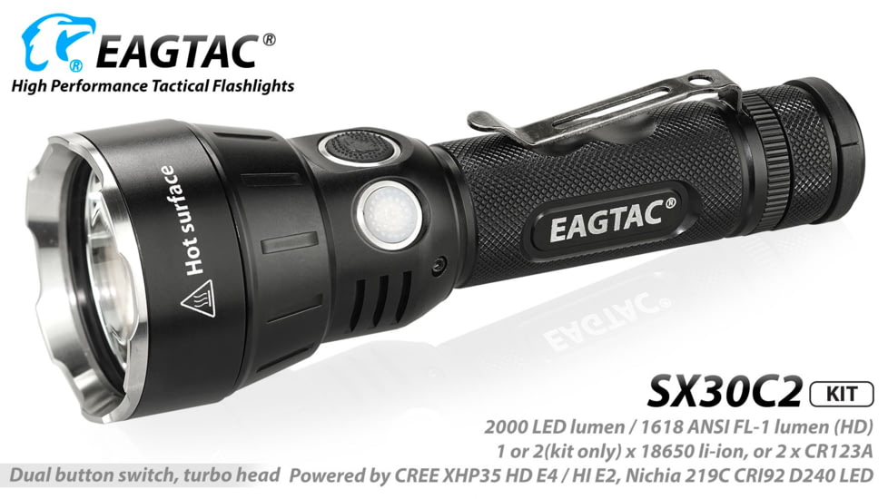 EAGTAC SX30C2 XPL HI 1870 Lumen LED Flashlight, Medium, Black, SX30C2-XPL-HI-BASE-CW