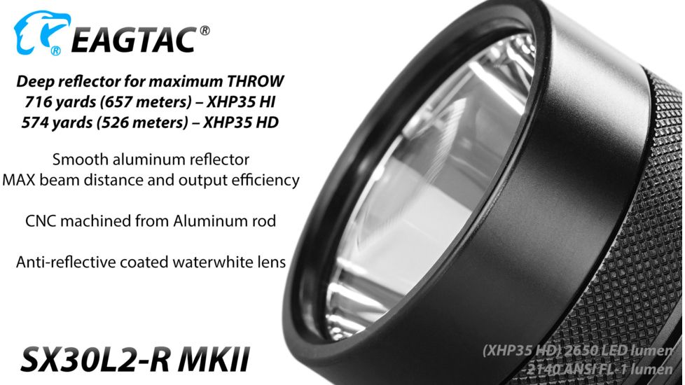 EAGTAC SX30L2-R MK II Flashlight, XHP35 HD CW LED, 2000lm, Black, Medium 4135