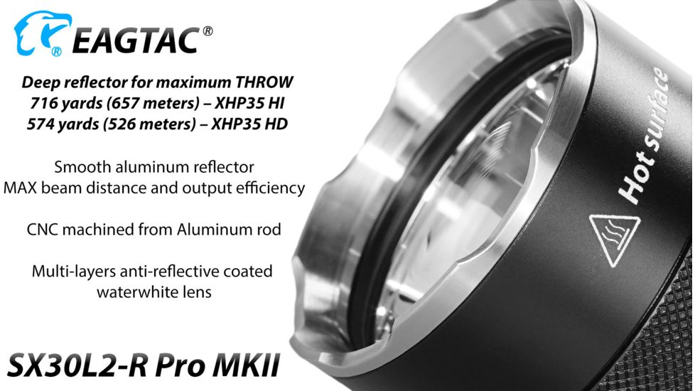 EAGTAC SX30L2-R Pro MK II Flashlight, XHP35 HD CW LED, 2000lm, Black, Medium 4137