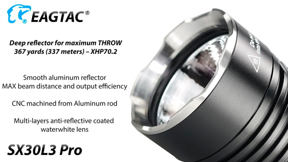 EAGTAC SX30L3 Pro Flashlight, XHP70.2 CW LED, 4350lm, Black, SX30L3-XHP702-PRO-CW