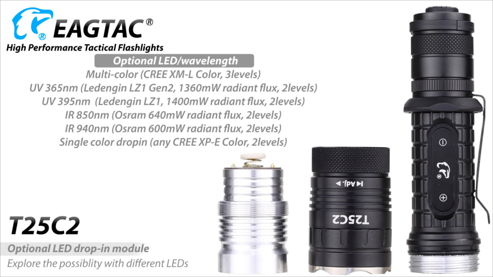 Eagtac T25C2 XPLHI 1148 Lumen Tactical Flashlight KIT, Black, Medium, T25C2XPLHIWEAPONKIT
