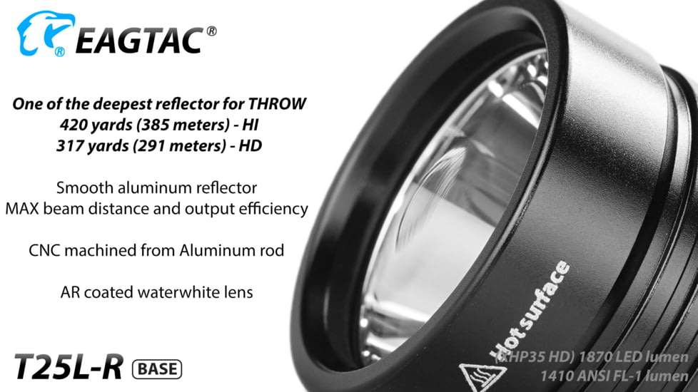 EAGTAC T25L-R Base Flashlight, XHP35 HI NW LED, 1750lm, Black, T25LR-XHP35-HI-BASE-NW