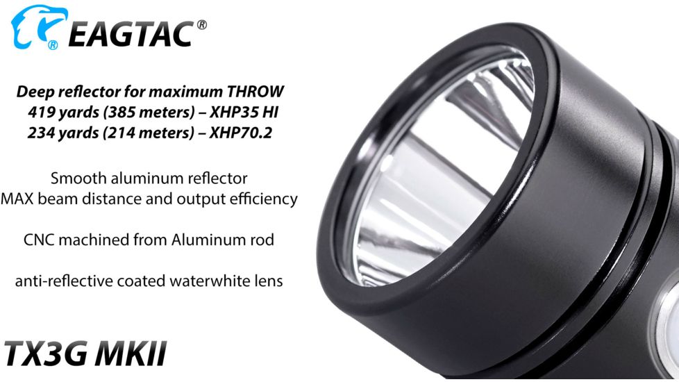EAGTAC TX3G MKII Base Flashlight, XHP70.2 CW LED, 3550lm, Black, Medium 4269