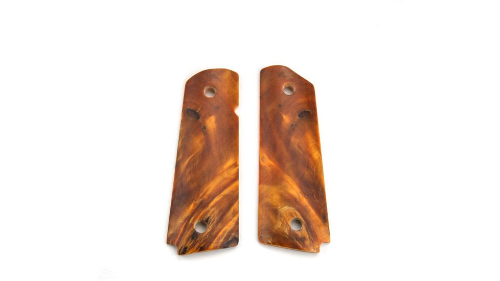 Ed Brown Products Grip Bushing, 1911, Government, Smooth, Poplar Burl, Pair 1 Design, Amber, 45-POPL-1