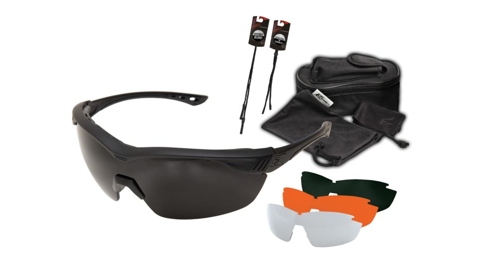 Edge Tactical Overlord Safety Glasses, Black Frame, 4-Lens Kit - Polarized Smoke, Clear, Tiger's Eye, G-15 Lenses - HO611