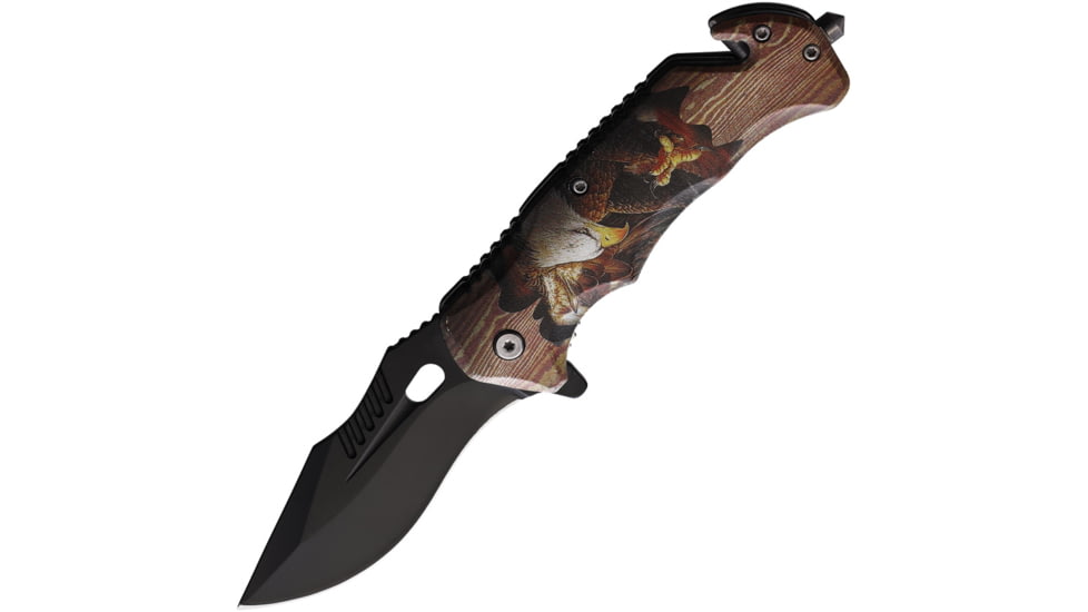 ElitEdge Eagle Black A/O Folding Knife, 5in Closed, 3.75in, Black Stainless Blade, Synthetic Handle, 10-967WEA