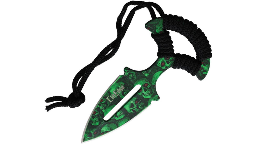 ElitEdge Skull Push Dagger, 5in Overall, 2.5in, Green Finish Dagger Blade, Black Cord Wrapped Handle, Synthetic Sheath, 20-685GNSC