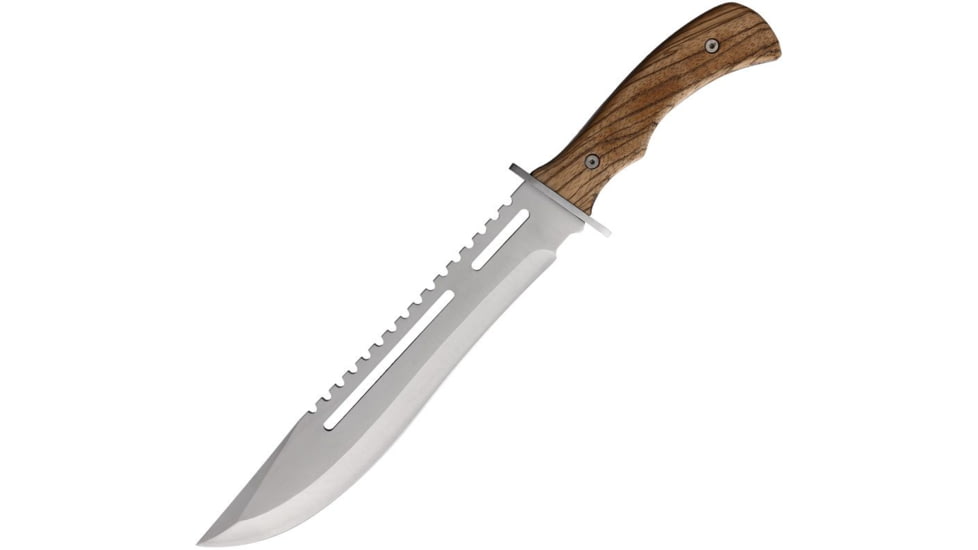 ElitEdge Hunting Fixed Blade Knife, 16in Overall, 10.25in, Satin Sawback 440C Blade, Brown Wood Handle, Nylon Sheath, 20-669WD