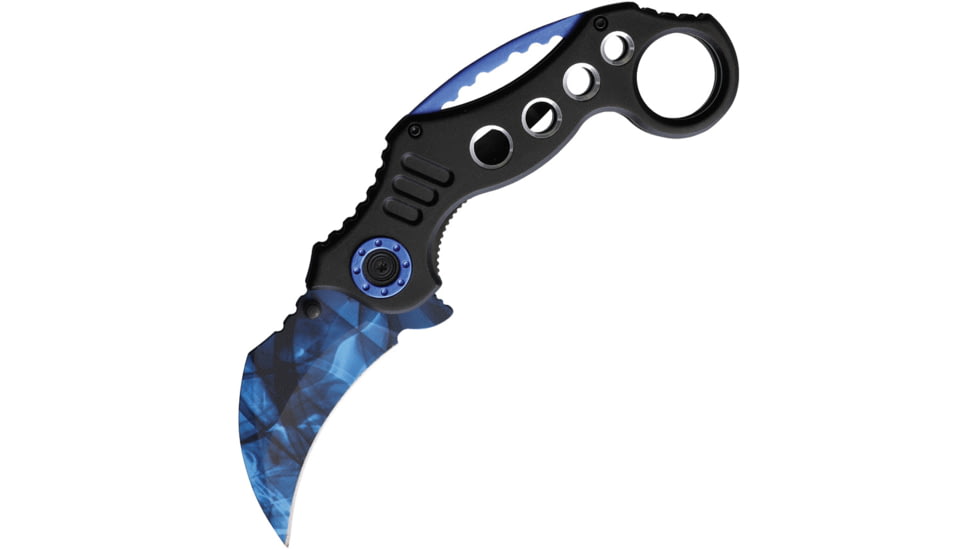 ElitEdge Karambit Blue A/O Folding Knife, 5.25in Closed, 2.75in, Stainless Karambit Blade, Black Aluminum Handle, 10-578BLB