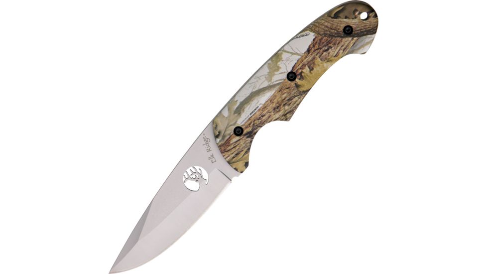 Elk Ridge Camo Hunter Fixed Blade Knife, 4in, Stainless Blade, Snow Blind CamoAluminum Handle ER046CA