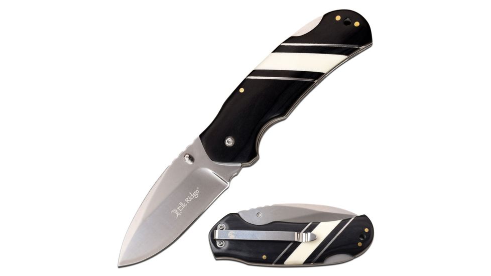 Elk Ridge Manual Folding Knive, 3.25in Blade, 3CR13 Steel Blade Knive, Black/Wood, ER-949BK