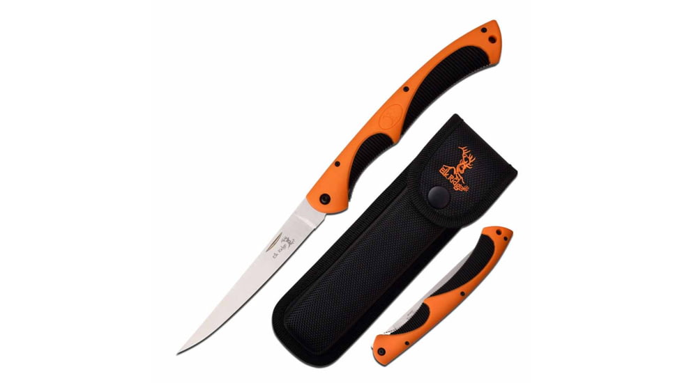Elk Ridge ER-935F Manual Folding Knife, 5.75in, 3CR13 Stainless Steel, Fillet, Satin Blade, Nylon Fiber Handle, Orange/Black, ER-935F