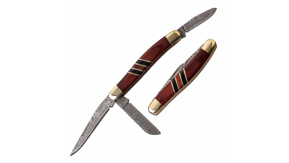 Elk Ridge ER-953WBCR Manual Folding Knife, 2.5in, 3CR13 Stainless Steel, Spey, Damascus Blade, Nickle/Wood/Black, ER-953WBCR