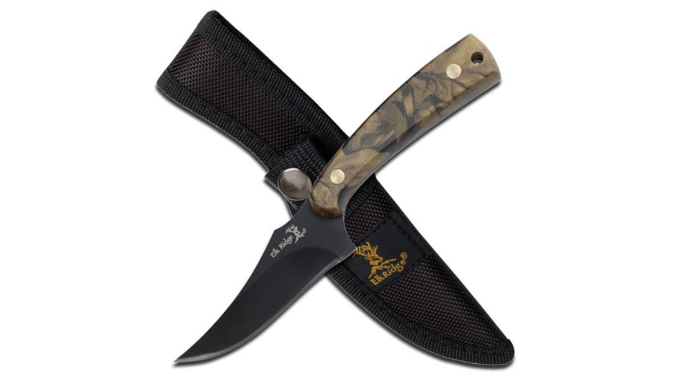 Elk Ridge Fixed Blade, 7in, Stainless Steel Blade, Camo Coated Handle ER-299C