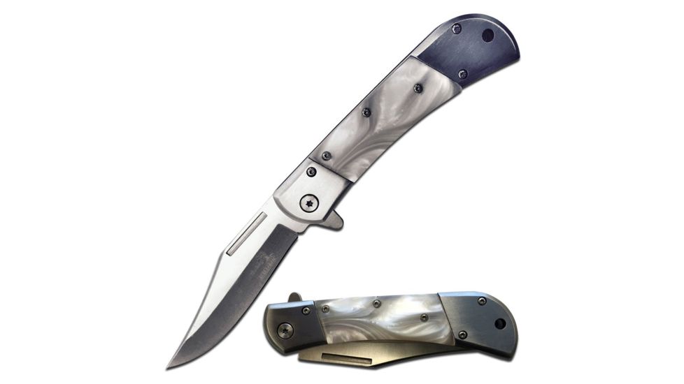 Elk Ridge Folding Blade, 3.75in, Stainless Steel Blade, Simulated Mother Of Pearl Resin Handle ER-A009WP