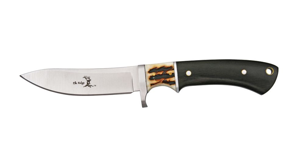 Elk Ridge Hunter Fixed Blade Knife, 3.875in, Stainless Blade, Black Wood Handle ER087