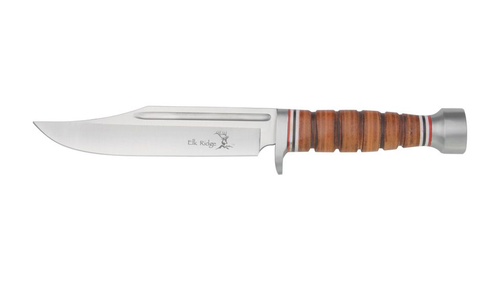Elk Ridge Hunter Fixed Blade Knife, 6.75in, Stainless Blade, Leather Handle ER047