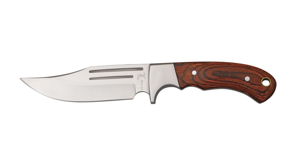 Elk Ridge Hunter Fixed Blade Knife, 9.25in, Upswept Blade, Brown Rich Grain Wood Handle ER052