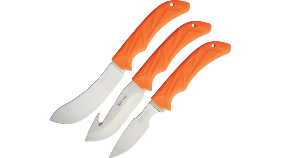 Elk Ridge Knife Set, Satin 3Cr13 SS Blade, Orange Rubber Handle, ER-200-07SET