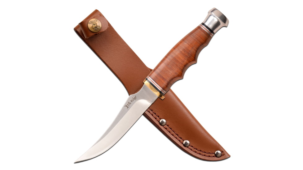 Elk Ridge Outskirt Fixed Blade Trailing Point Knife, 8Cr13 Stainless Steel, Clip Point, Brown, ER-200-28LBR