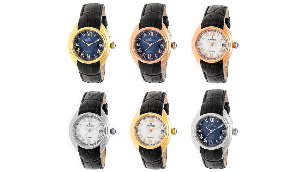 Empress Anoinette Automatic Mother-Of-Pearl Leather-Band Watch w/Date