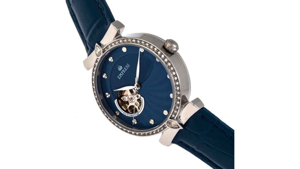 Empress Edith Semi-Skeleton Leather-Band Watch, Blue, One Size, EMPEM3303