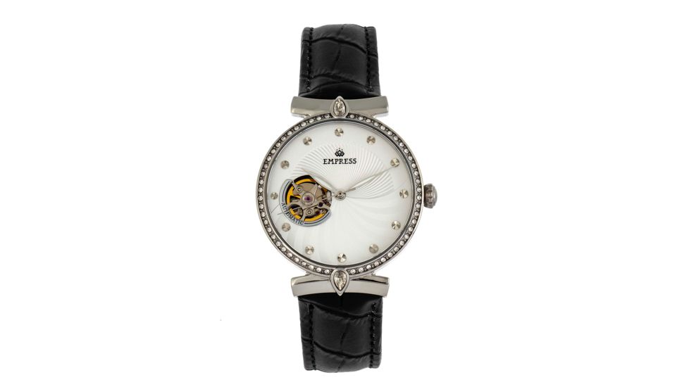 Empress Edith Semi-Skeleton Leather-Band Watch, White, One Size, EMPEM3301
