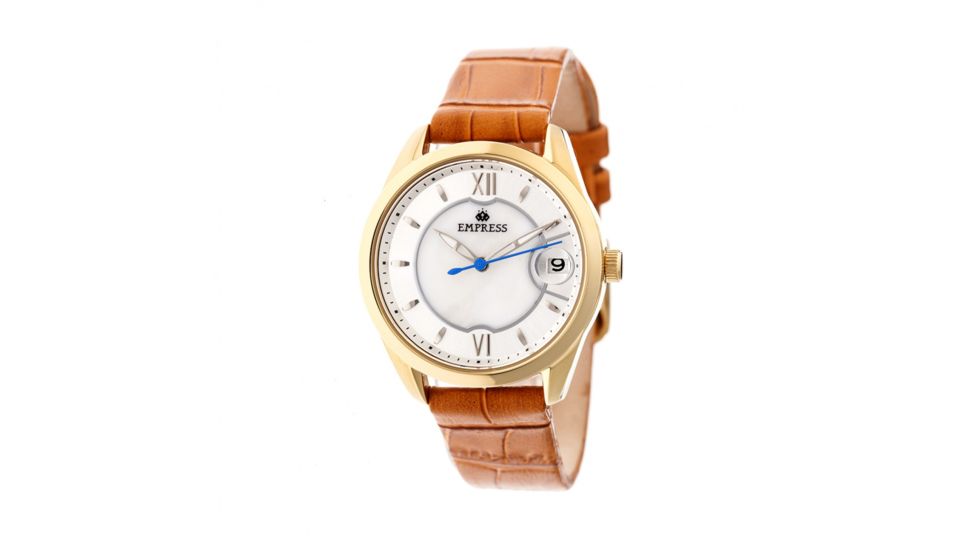 Empress Messalina MOP Leather-Band Watch w/Date, Camel, EMPEM2403
