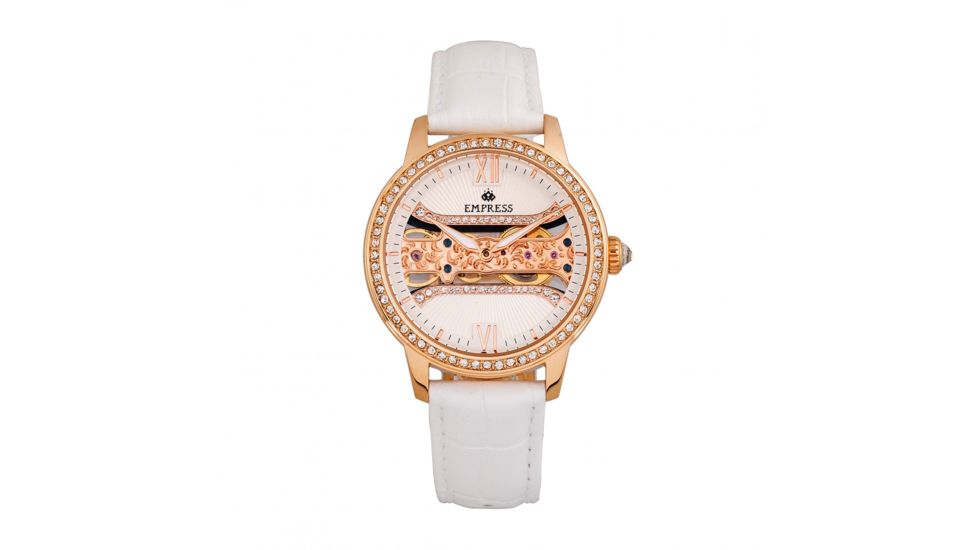 Empress Rania Mechanical Semi-Skeleton Leather-Band Watch, White, One Size, EMPEM2803