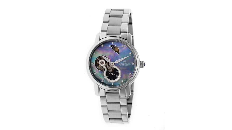 Empress Theodora Automatic Mother-of-Pearl Semi-Skeleton Bracelet Watch, Silver/Black/Silver, Standard EMPEM1202