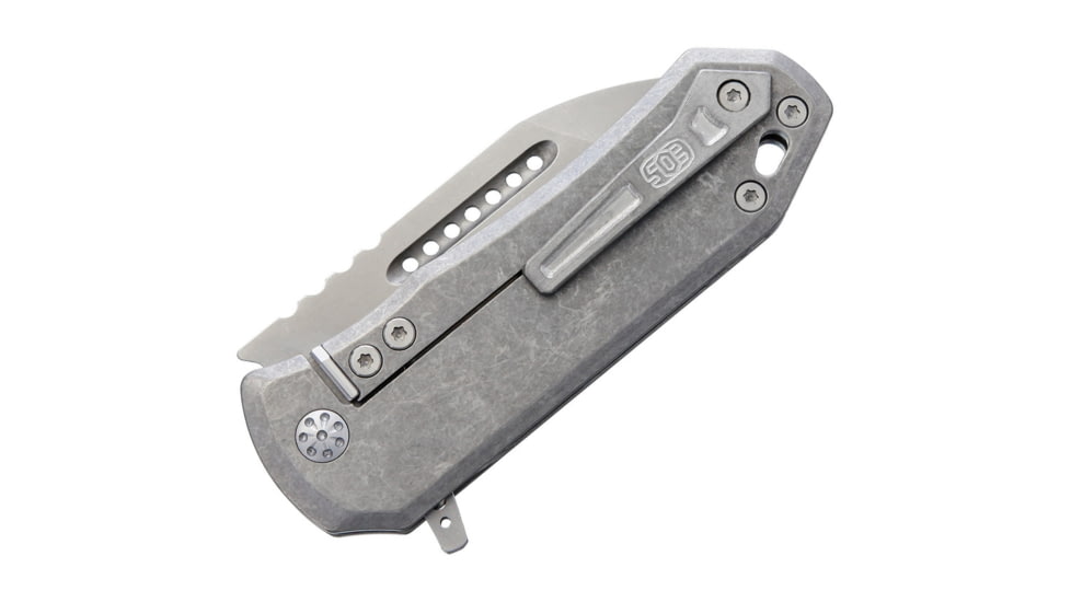 EOS Orca S Framelock SW Folding Knife, 3in Stonewash Cpm S35Vn SS Modified Tanto Blade, Stonewash Titanium Handle, ORCA-S